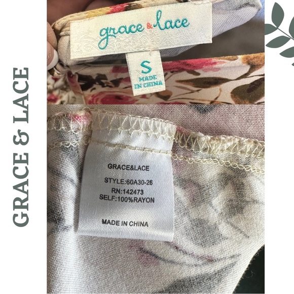 Grace & Lace Milan’s Floral Dress Waist Tie 3/4 Sleeve Cream Green Size Small - Picture 9 of 9